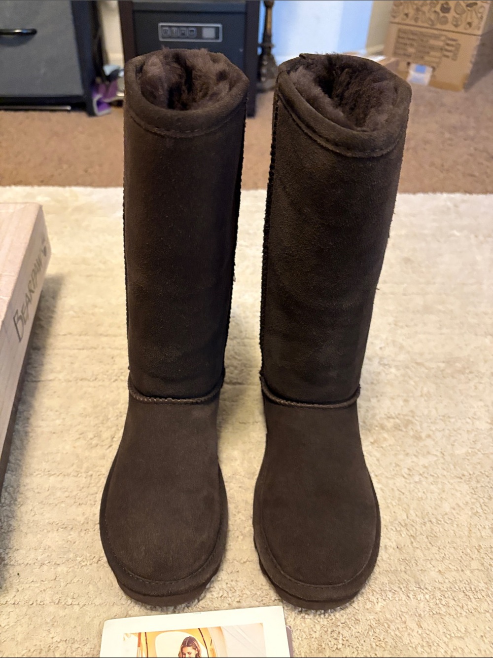 BearPaw Tall Suede Winter Boots in Dark Brown